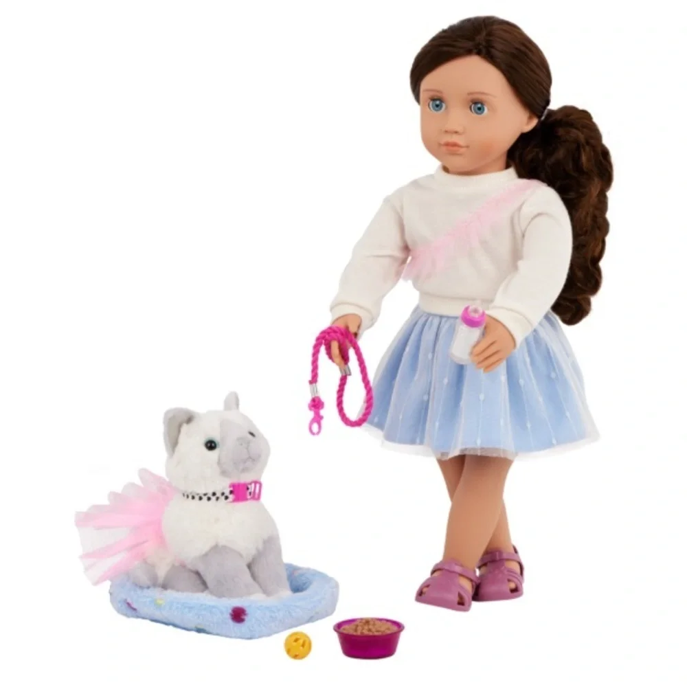 New Our Generation Doll & Pet Set Mindy & Pepper 18” doll and plush kitten set